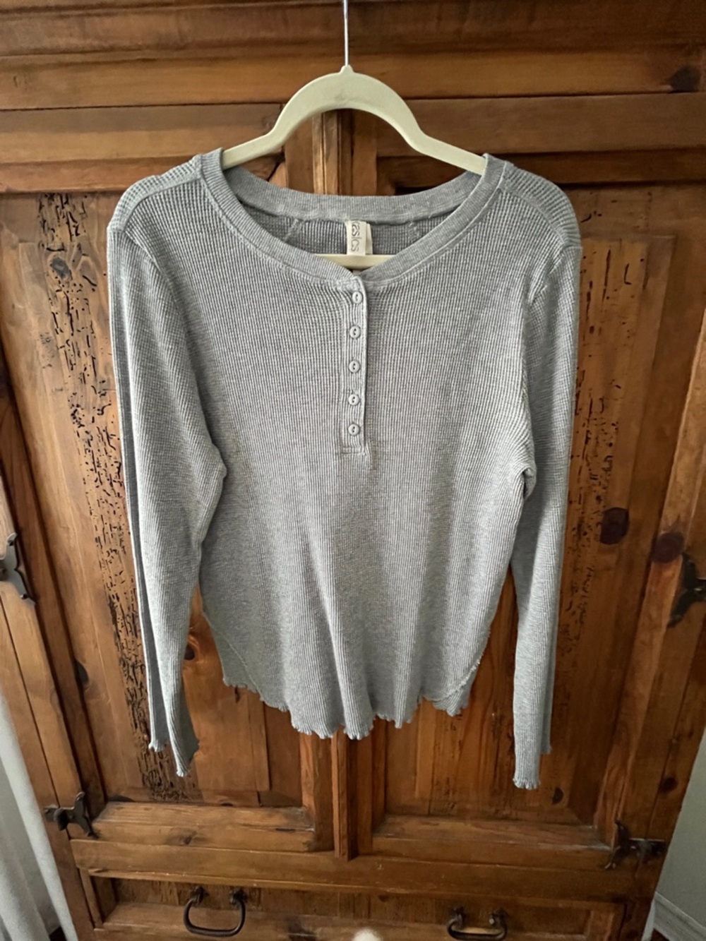 Kasics grey Ribbed Henley Long-Sleeve Top size XL